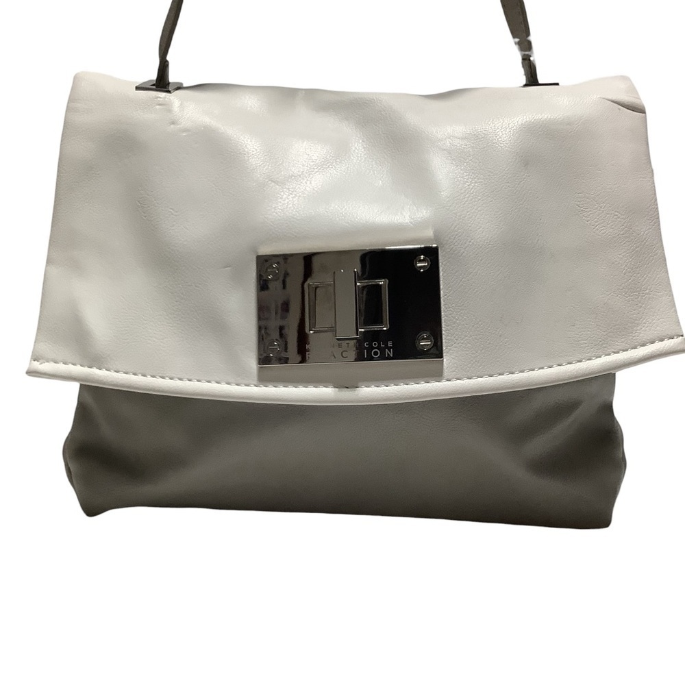 KENNETH COLE REACTION Colorblock Flap‎ Shoulder Bag White Gray OS